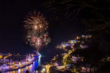 Looe New Years Eve fireworks display at the beach Cornwall