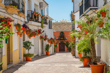 The beautiful Estepona, little and flowery town in the province of Malaga, Spain. - obrazy, fototapety, plakaty