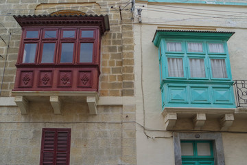 Facade of the old traditional wooden Maltese balony, Nadur, Gozo, Malta © Relay24