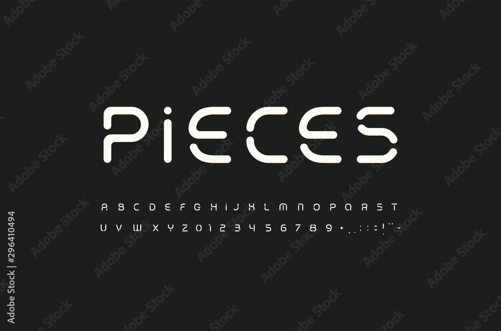 Poster Pieces of line, futuristic sleek letters and numbers set. Modern creative alphabet. Minimalistic font for logo and monogram. Vector typography design.