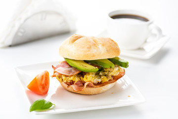 sandwich with bacon, egg and avocado