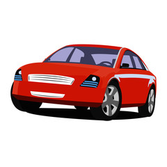 Fototapeta na wymiar Sedan orange realistic vector illustration isolated