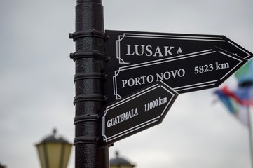 Pointer cities on the post. Lusaka, Zambia and Porto Novo, Benin