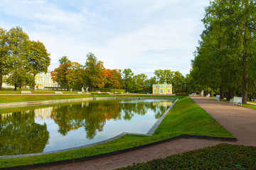 Small pond. Autumn Park in Pushkin. Saint-Petersburg. Morning.