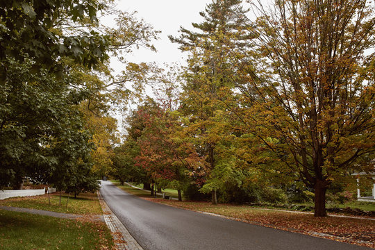 Beautiful historic neighborhood on a cold, Fall day in the New England town of Bennington.  