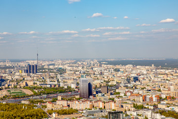 Obraz premium Aerial photography. View of Moscow in summer. Luzhniki stadium Moscow river, TV tower.
