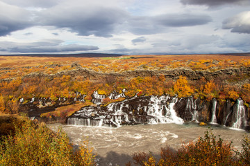 Waterfalls in Iceland in autumnal colours