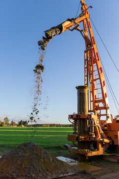 Ground Water Hole Drilling Machine Installed On A Truck. Groundwater Well Drilling.