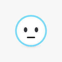 Fototapeta premium Neutral face, normal customer review and emotional assessment of goods or services quality. Poker face icon with bright blue contour, flat emoticon button.