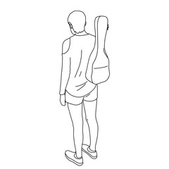 man holding ukulele on his back vector illustration sketch doodle hand drawn with black lines isolated on white background