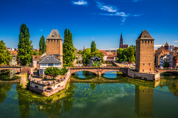 Medieval bridge Ponts Couverts, Barrage Vauban, Strasbourg, Alsace, France, Europe