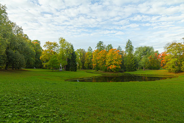 Fototapeta na wymiar Autumn Park in Pushkin. Saint-Petersburg. Morning.