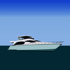 Vector illustration white yacht in the ocean