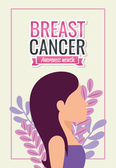 poster breast cancer awareness month with profile of woman vector illustration design
