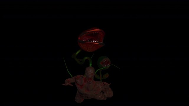 Funny seamless animation of an carnivorous plant. Funny Halloween background of a terror character isolated with alpha channel