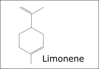 Limonene molecule, found in citrics such as lemon, molecular structure