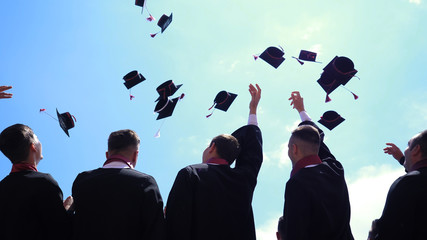 Students throwing caps in the air at graduation