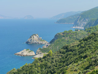 Top view panorama landscape of rocky coast on mediterranean island