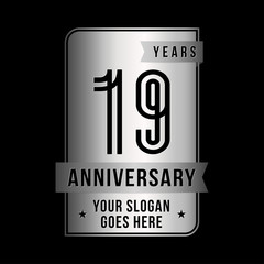 19 years anniversary design template. Nineteen years celebration logo. Vector and illustration. 