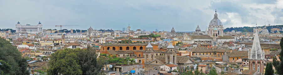Fototapeta na wymiar Top aerial view wide panorama of the Eternal City of Rome, Italy