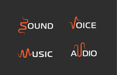 Set of sound wave abstract symbol, voice recorder logo template, music label, audio track sign. Vector logotype concepts.