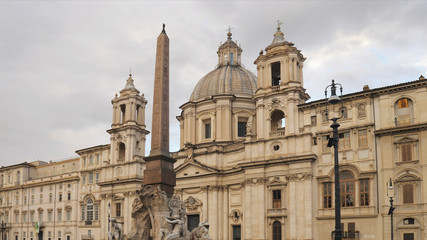 Fototapeta na wymiar Four Rivers Fountain and Egyptian Obelisk in the middle of Piazza Navona, Rome
