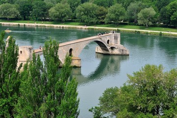 Vue sur le Pont d'Avignon au printemps, Le Rhône, France