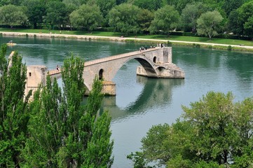 Vue sur le Pont d'Avignon au printemps, Le Rhône, France