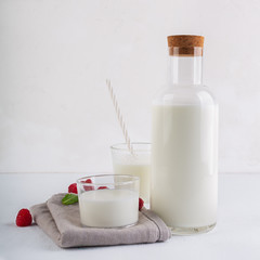Kefir drink on the white background with copy space