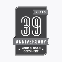 39 years anniversary design template. Thirty-nine years celebration logo. Vector and illustration. 