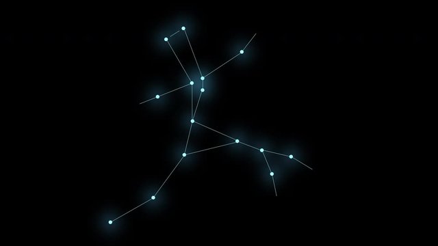 Constellation Centaurus on a black background. Glowing blue stars are connected by lines. Motion graphics.