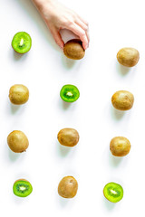 kiwi for healthy fruit dessert on white table background top view pattern