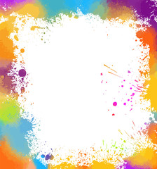 Rainbow colored paint stains on a white background. Grunge frame of paint. Vector illustration.