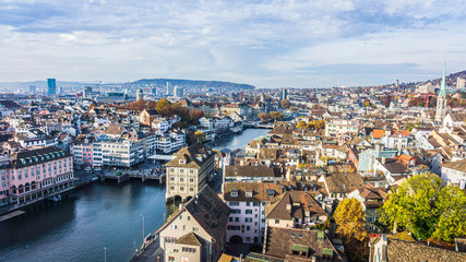 Aerial view of historic Zurich city center