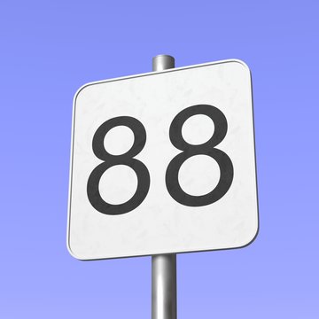 Number 88. Eighty eight. Street sign on blue clear sky background