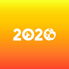 Happy New Year 2020 logo text design. Rat year. Cover of business diary for 2020 with wishes. Brochure design template, card, banner. Vector illustration. Colorfull Background