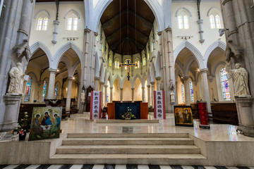 Fototapeta na wymiar The main altar of the Hong Kong Catholic Cathedral of the Immaculate Conception, Hong Kong