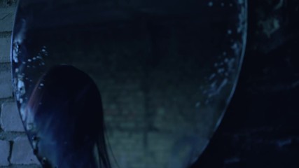 Terrible woman committing murder mirror reflection, stabbing victim with knife