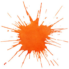 Blot of orange watercolor isolated on white background
