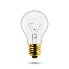 Vector 3d Realistic Golden Off Light Bulb Icon Closeup Isolated on White Background. Design Template, Clipart. Glowing Incandescent Filament Lamps. Creativity Idea, Business Innovation Concept