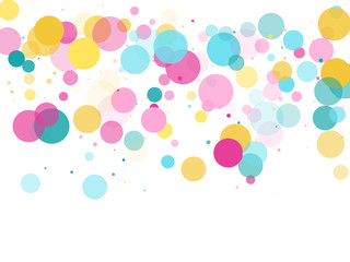 Memphis round confetti festive background in cyan blue, pink and yellow. Childish pattern vector.