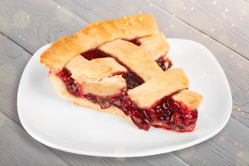 Delicious baked cherry pie isolated on white background