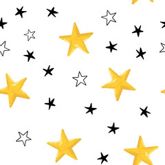 Star doodles seamless pattern. Hand drawn stars texture background.