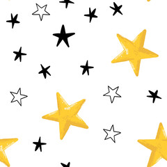 Star doodles seamless pattern. Hand drawn stars texture background.