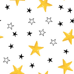 Star doodles seamless pattern. Hand drawn stars texture background.