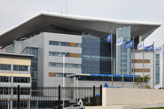 Vladivostok, Russia &mdash; April 28, 2019: The main building of the Far Eastern Federal University (Dalnevostochny Federalny Universitet or DVFU) is an institution of higher education located in the Island
