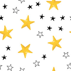 Star doodles seamless pattern. Hand drawn stars texture background.