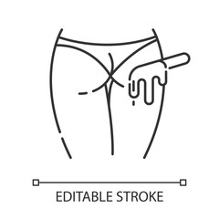 Buttocks waxing linear icon. Female butt hair removal procedure. Depilation with natural soft hot wax. Thin line illustration. Contour symbol. Vector isolated outline drawing. Editable stroke