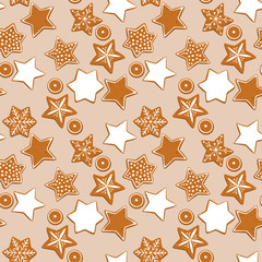 Christmas cookies background. Seamless celebratory pattern of Christmas cookies