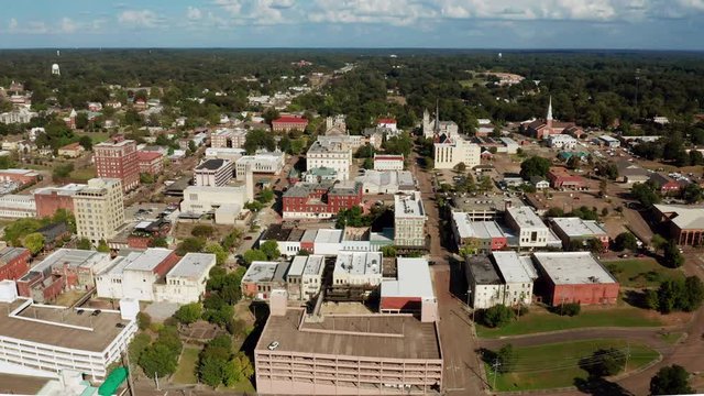 Aerial View Moving in on Vicksburg in Western Mississippi State USA